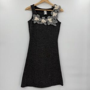 Girls From Savoy ANTHROPOLOGIE Gray Merino Wool Floral Embellished Dress - Sz XS